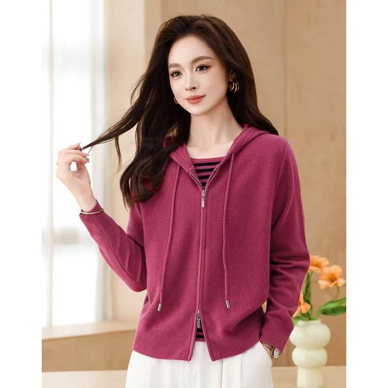 【香嘉怡新品】XJYE369942女士上衣绵羊毛连帽假两件条纹针织衫夏季