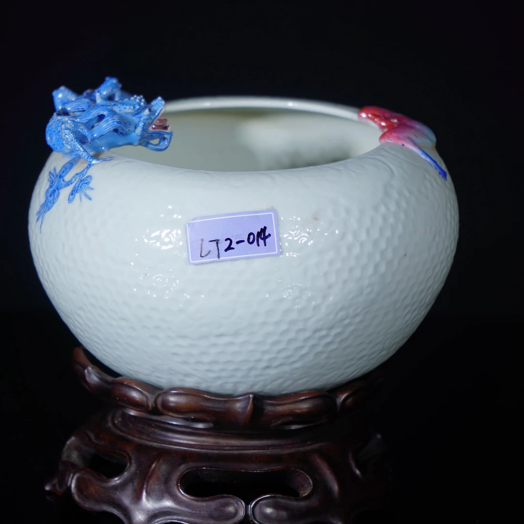 【晶晶推荐】-民国白釉雕塑螭龙蝙蝠纹水丞LT2-014