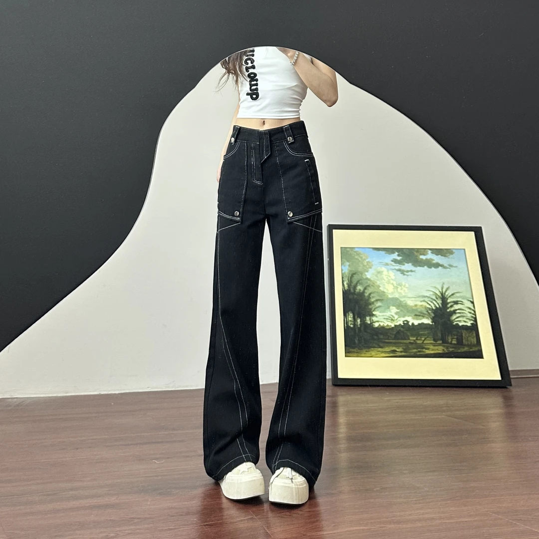 2025新款175高个子个性明线条直筒牛仔裤小众加长拖地裤7007
