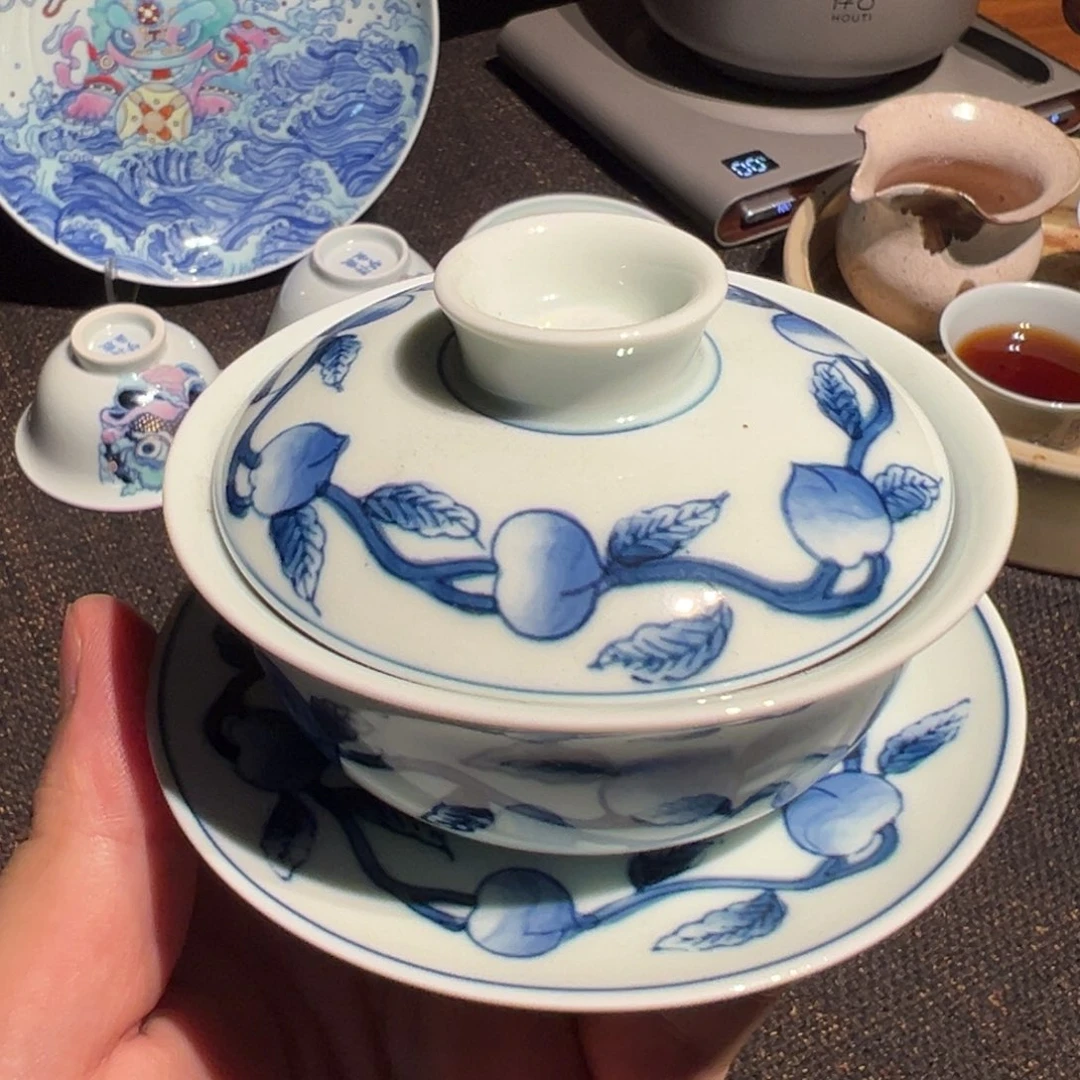 瓷京德贵和祥寿桃盖碗