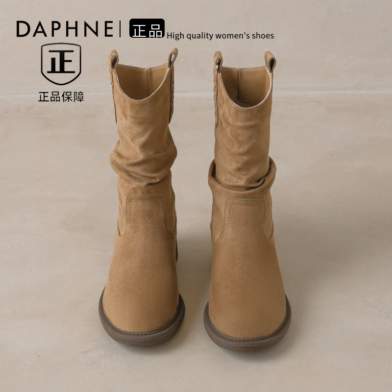 达芙妮复古西部牛仔靴女2025秋冬季新款废土风保暖美拉德粗跟短靴