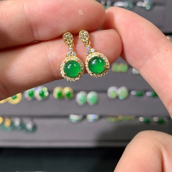 翡翠耳饰银S925镶嵌耳饰