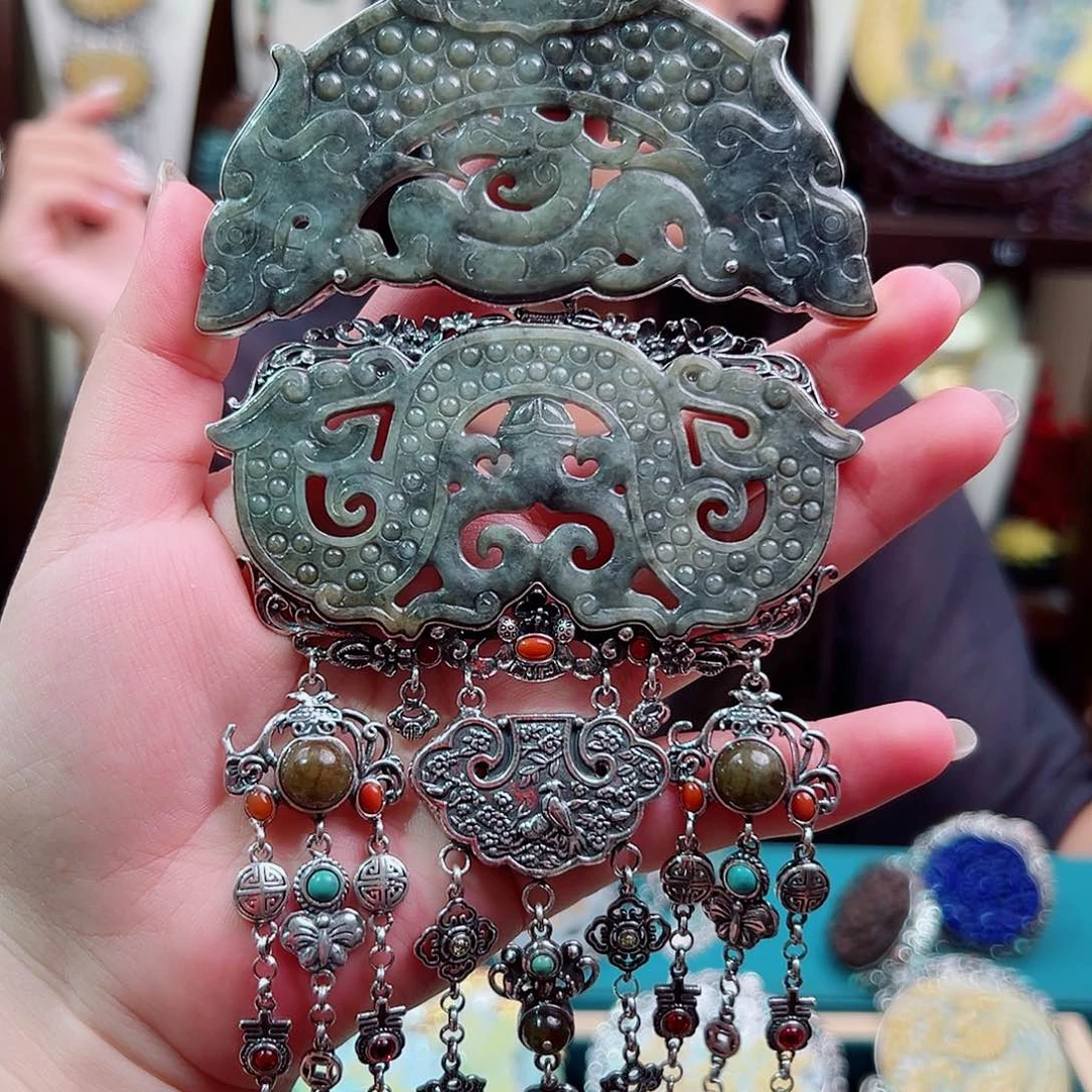 翡翠银S925镶嵌颈饰国风