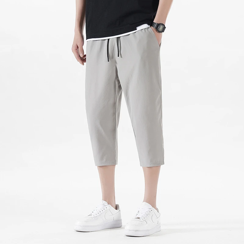 速干运动七分裤男夏季冰丝薄款短裤外穿潮牌大码宽松休闲中裤男装