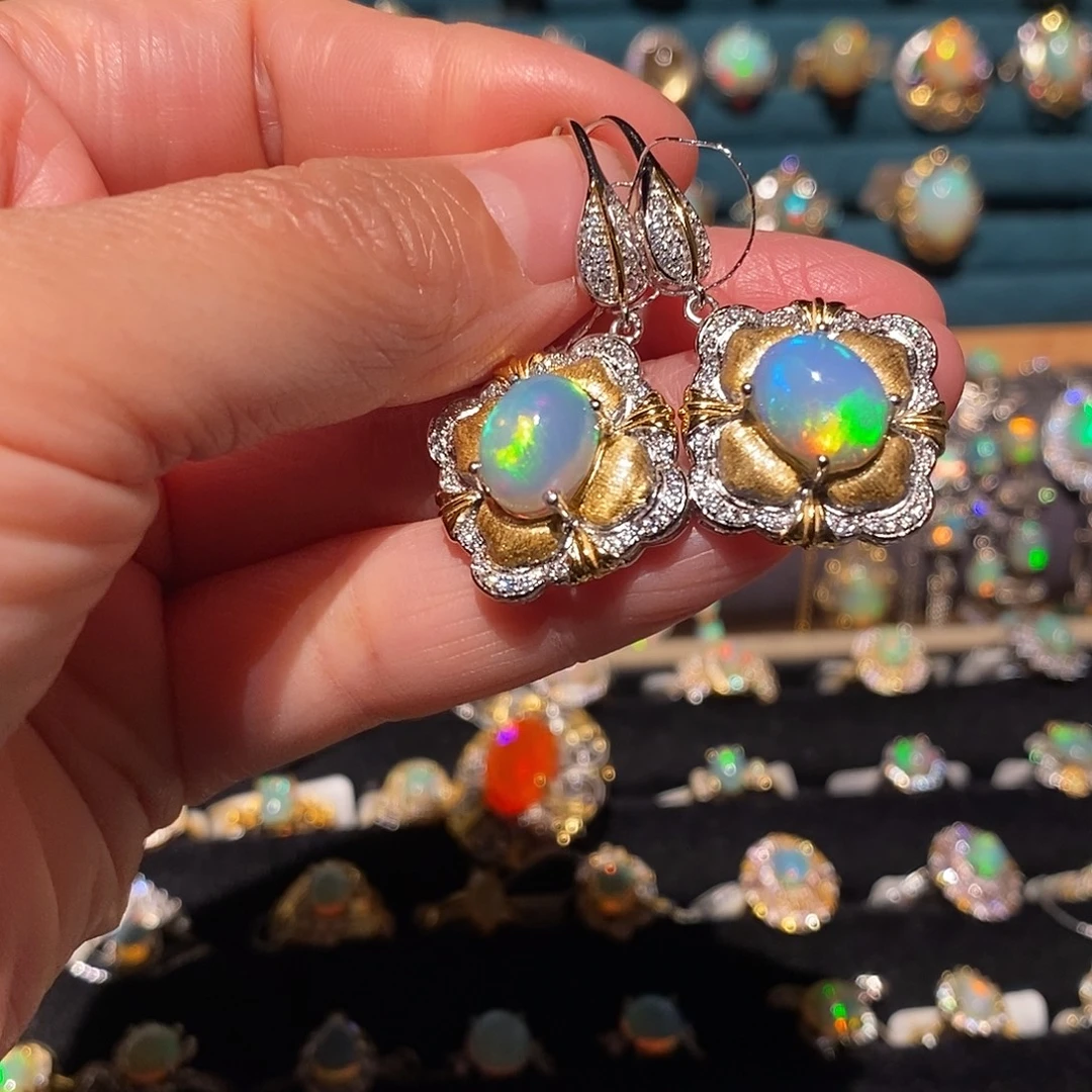 欧泊银S925镶嵌耳饰