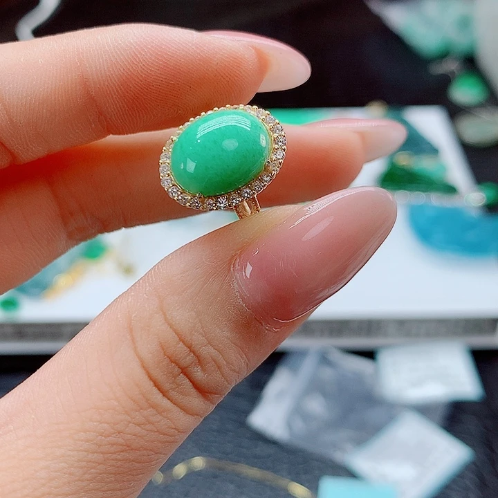 翡翠戒指银S925镶嵌，