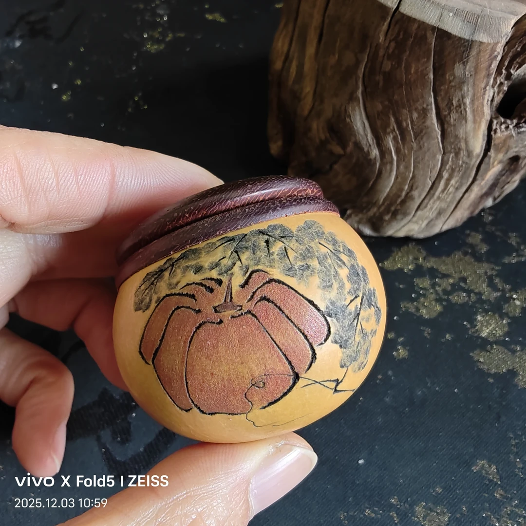 纯手工墨刻针刺工艺葫芦手把罐