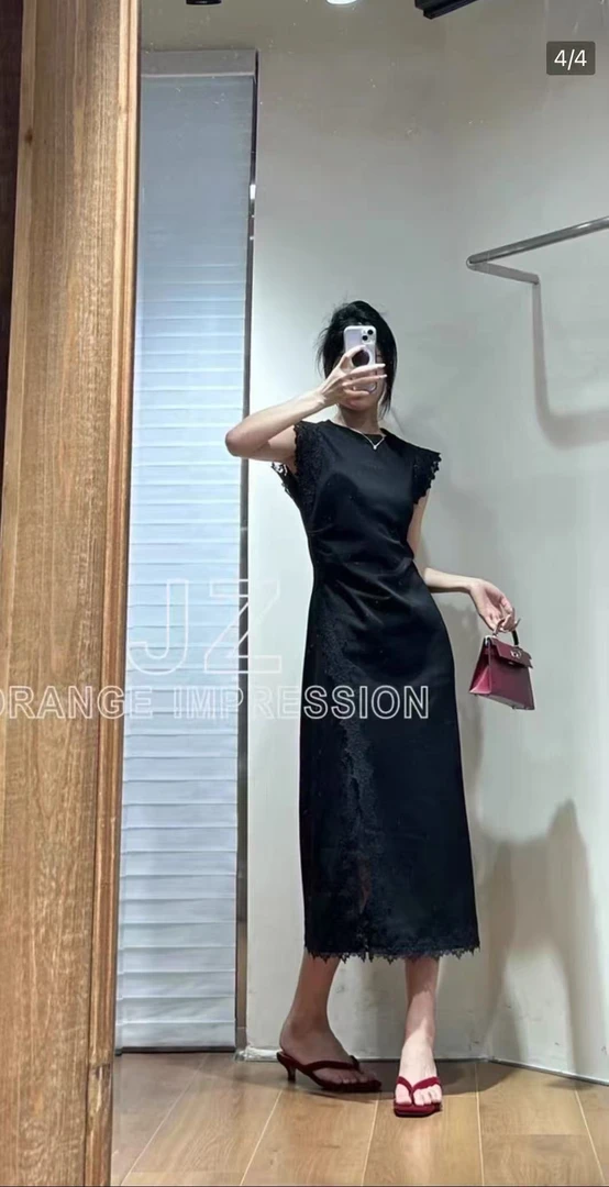 （少琴家）精致蕾丝链接！藏青色无袖连衣裙、邂逅法式优雅