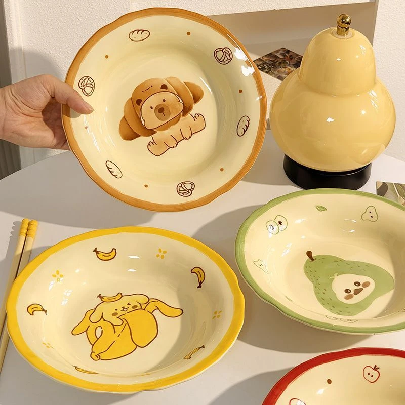 【4盘】可爱水果陶瓷盘子菜盘英寸釉下彩餐盘手绘好看家用水果盘LW