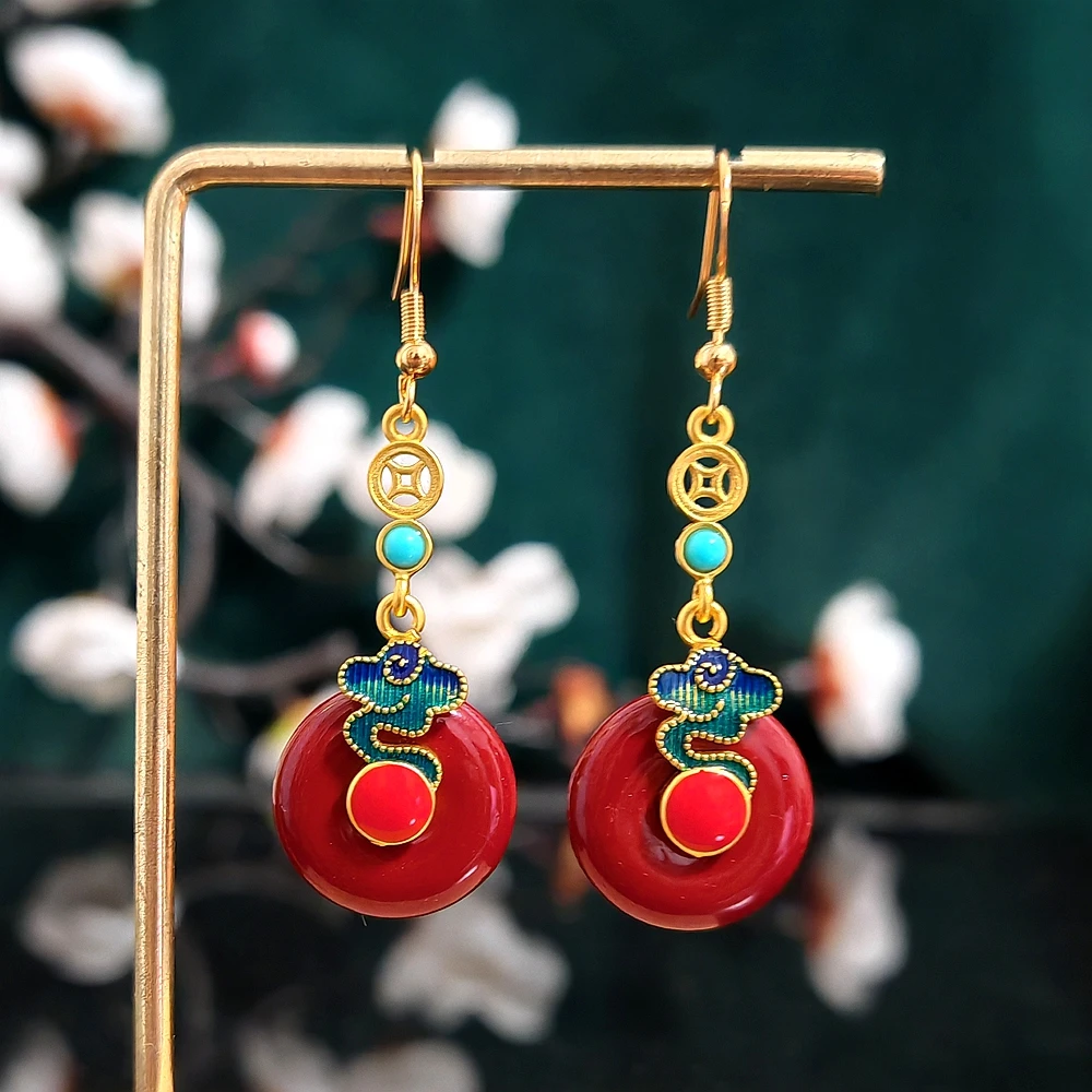 合金耳饰 红扣繁花新中式耳环复古配古装汉服旗袍马面裙耳饰