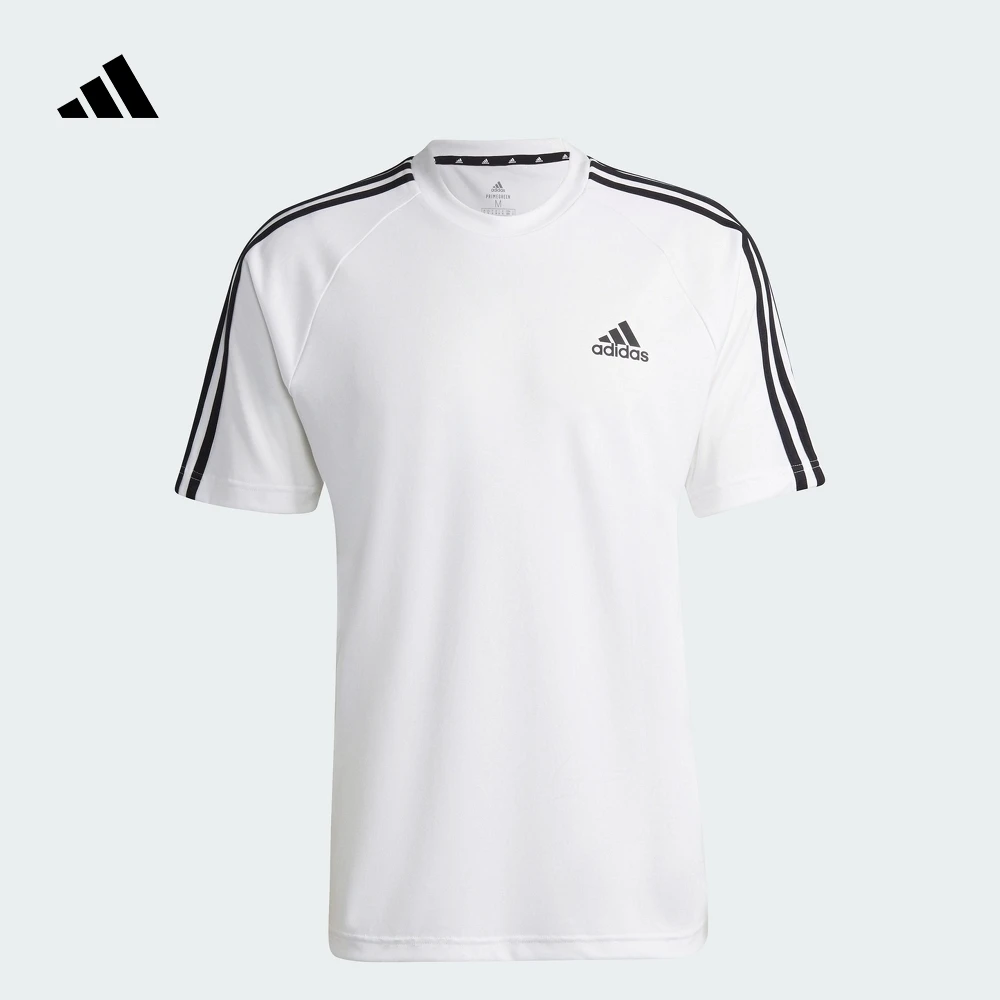 阿迪达斯官方 休闲简约三条纹插肩袖上衣圆领短袖T恤男女款H28900