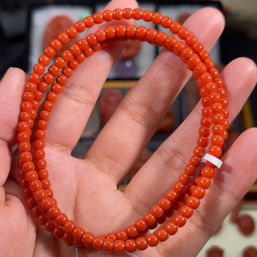 南红玛瑙未镶嵌老型念珠串4左右