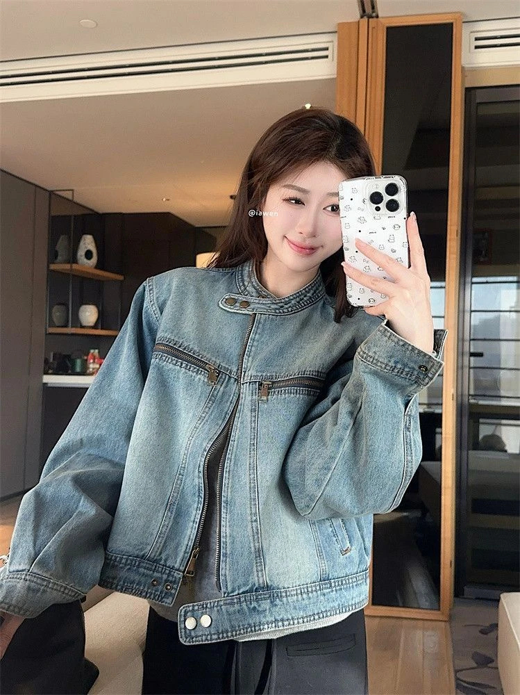 牛仔外套女秋季2025新款机车酷飒宽松显瘦时尚水洗休闲拉链上衣潮