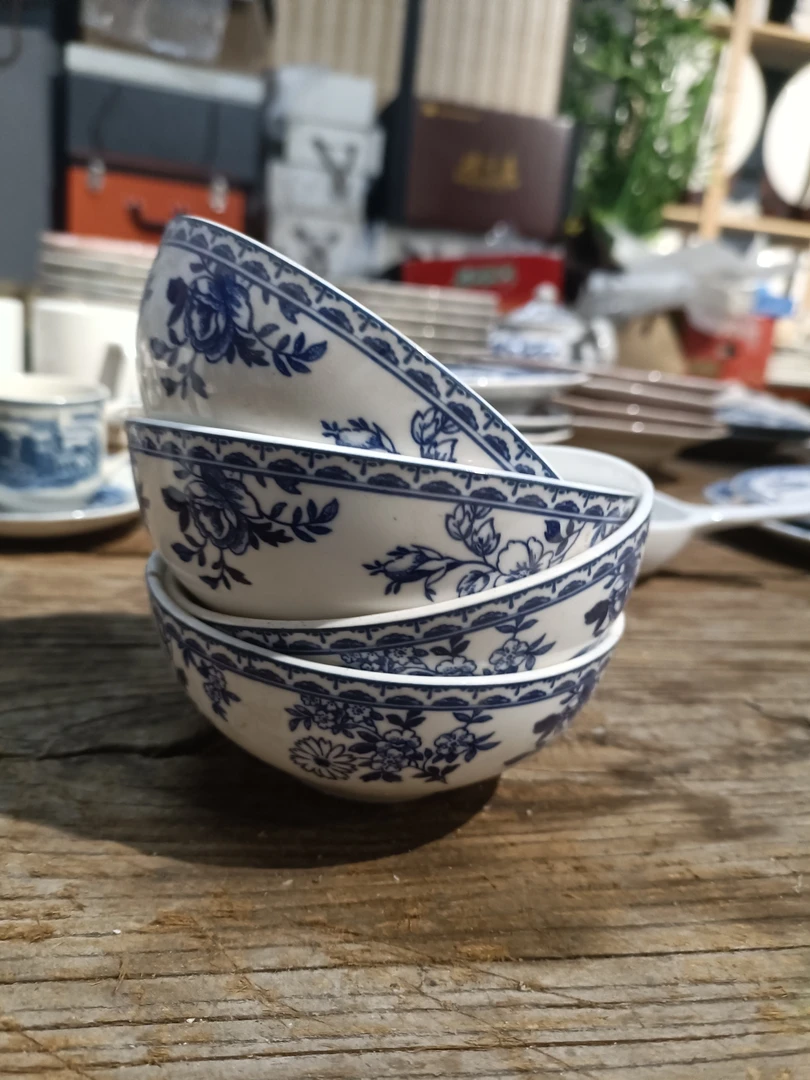 磁州窑青花碗四个《微瑕完美勿拍》