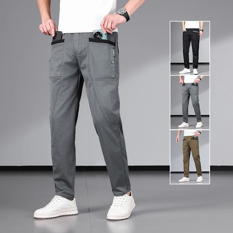 男士秋季新款休闲裤四兜设计宽松百搭纯色弹力直筒裤长裤子男大码