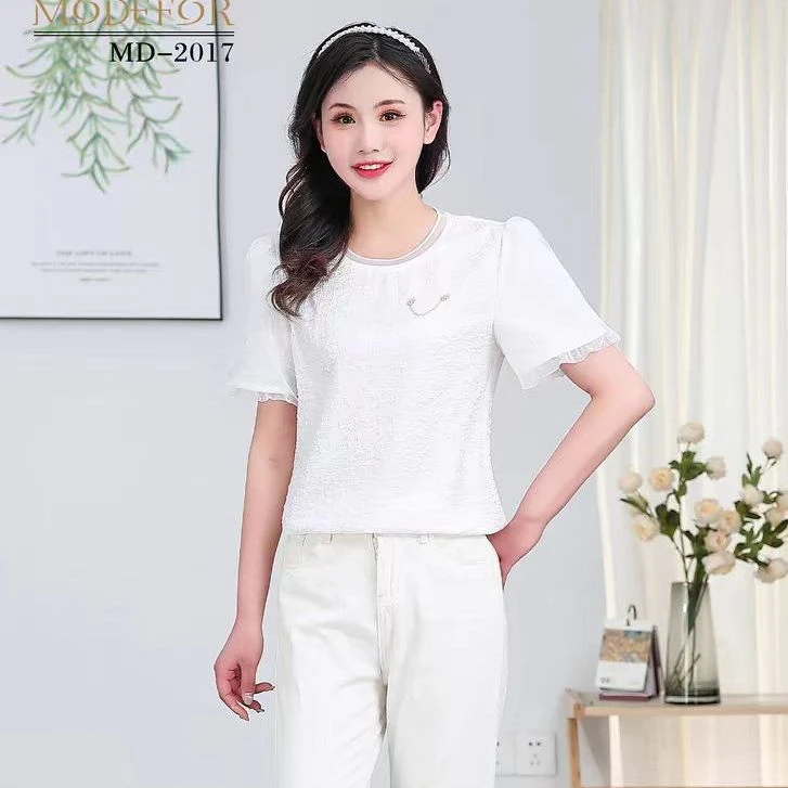 【HX351】2024新款新中式国风花夏季圆领纯色短袖小衫T恤上衣小衫