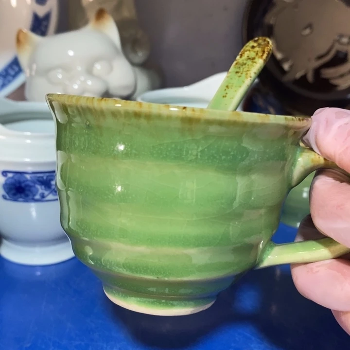 瓷片五厂洒金帝王绿咖啡杯