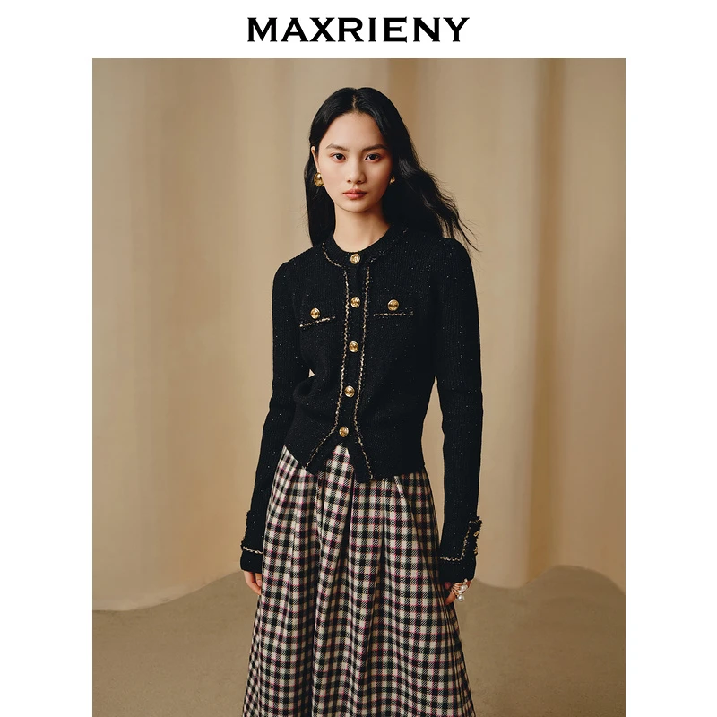 【达人专属】MAXRIENY经典黑金小香风短外套毛衫修身上衣