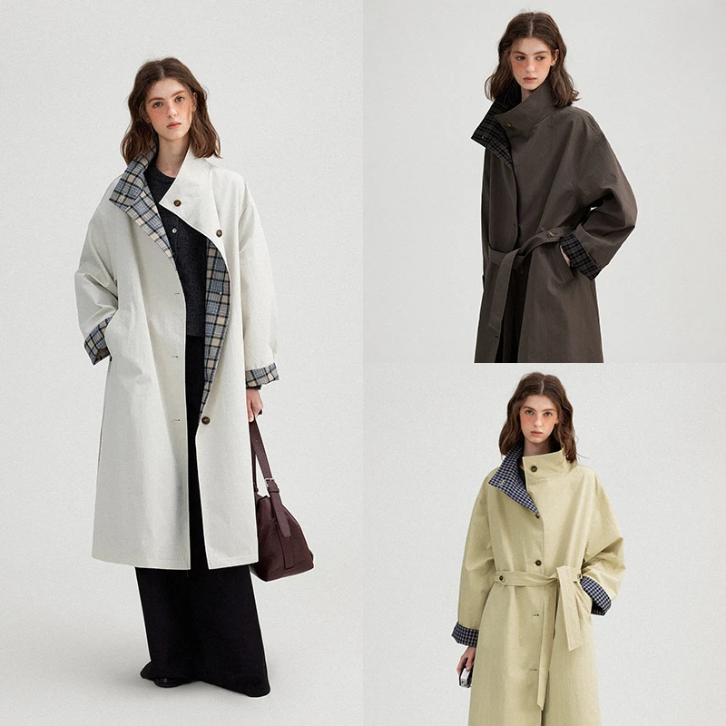 Letm‘春天的散文诗’浪漫立领撞色落肩廓形长款风衣外套女