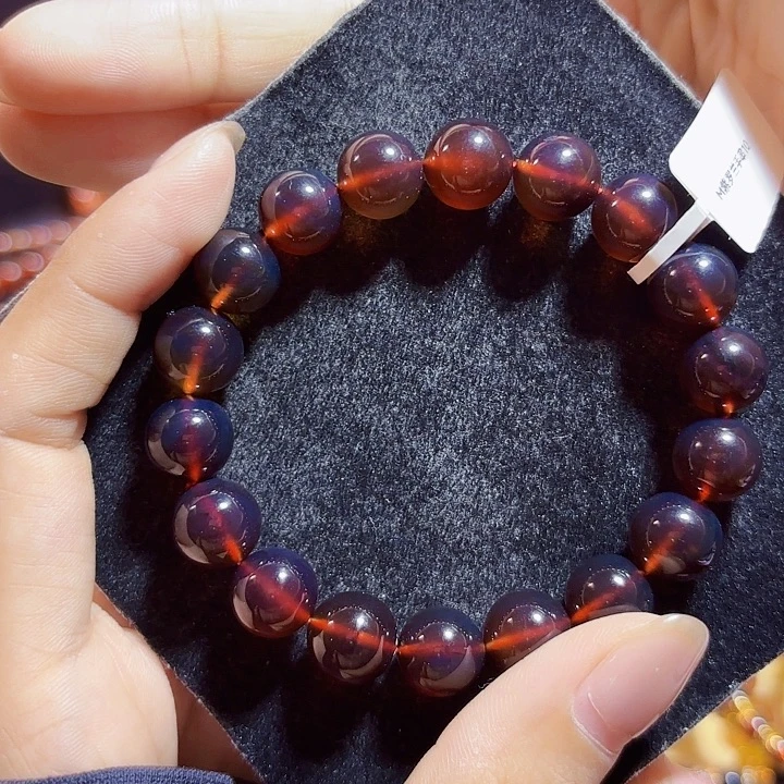 琥珀银S925镶嵌珠宝奇石紫罗兰手串10