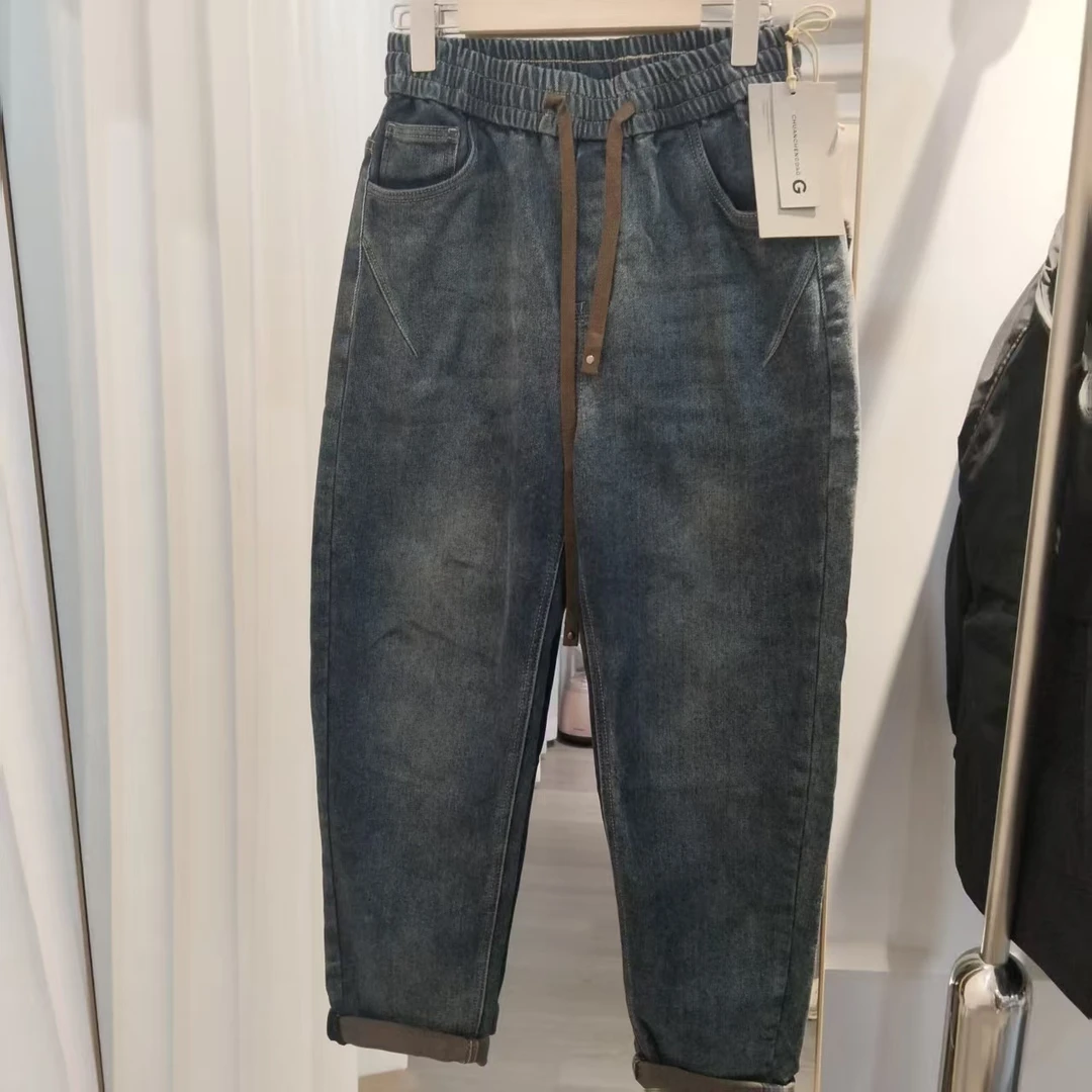 2025款男式高腰港风加绒牛仔裤冬长裤男士裤子百搭冬季水洗