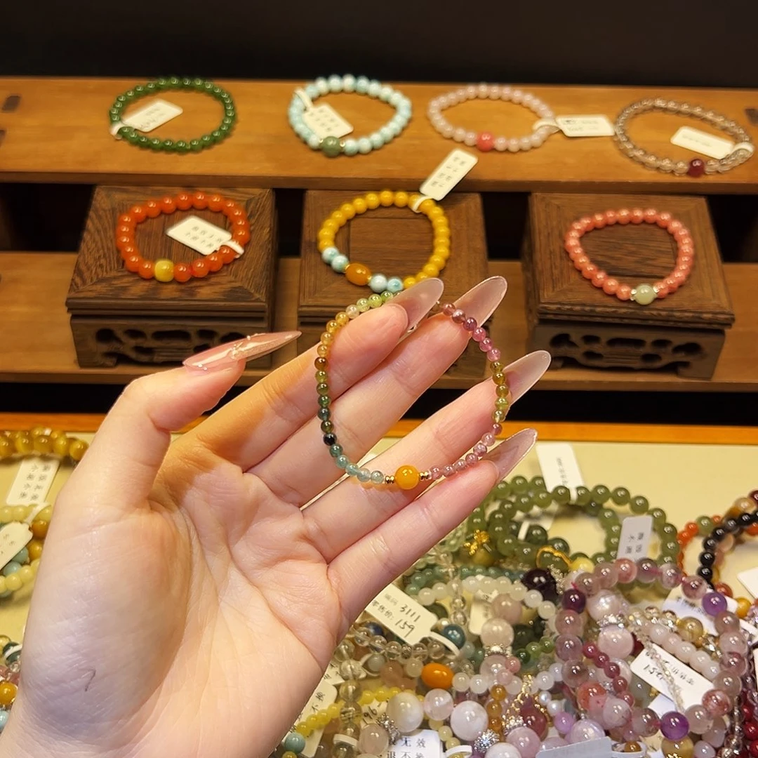 水晶手链银S925镶嵌碧玺1341