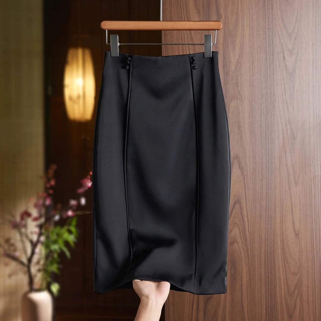 D31058南油爆款纹理纽扣A字半身裙