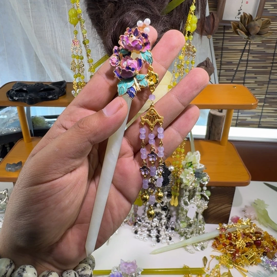 蛇纹石玉合金发饰