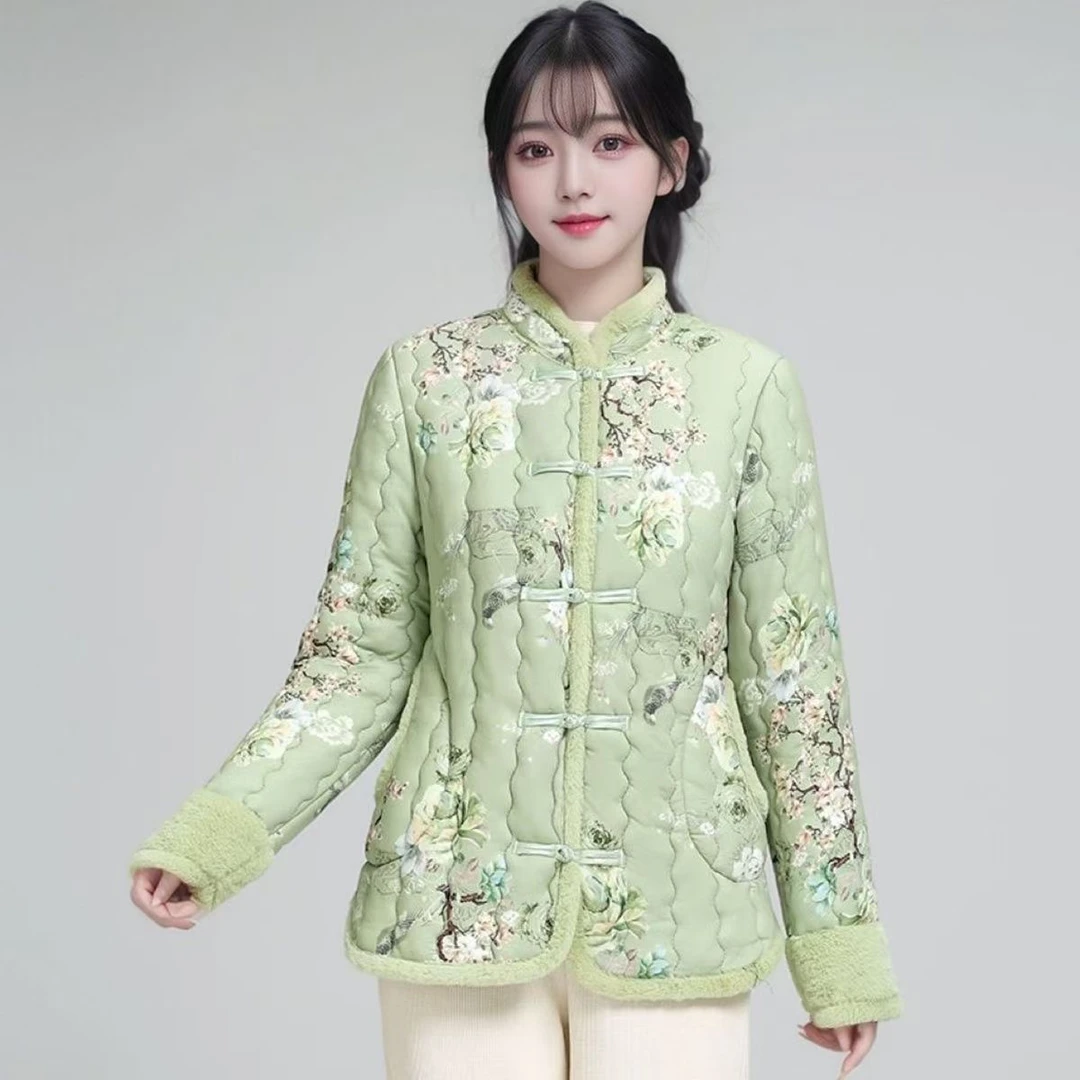 新中式爆款女款轻奢大气亲肤舒适绣花秋冬立领提花棉服