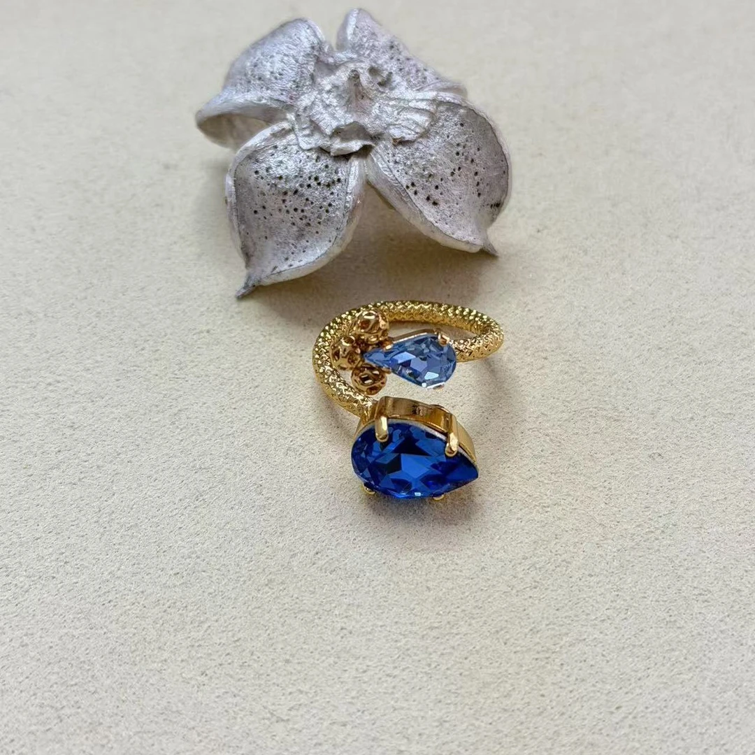 铜合金仿水晶戒指 意大利手工饰品 ML水滴型水晶镶嵌戒指