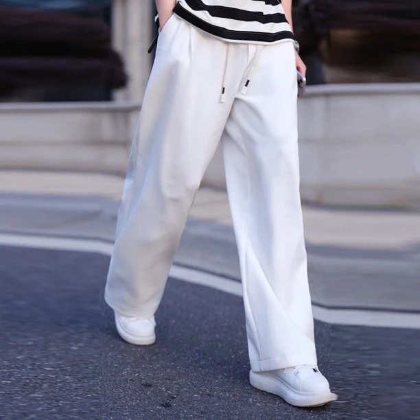 2025秋冬时尚潮流小众百搭阔腿宽松高街明线痞帅慵懒风男装8509