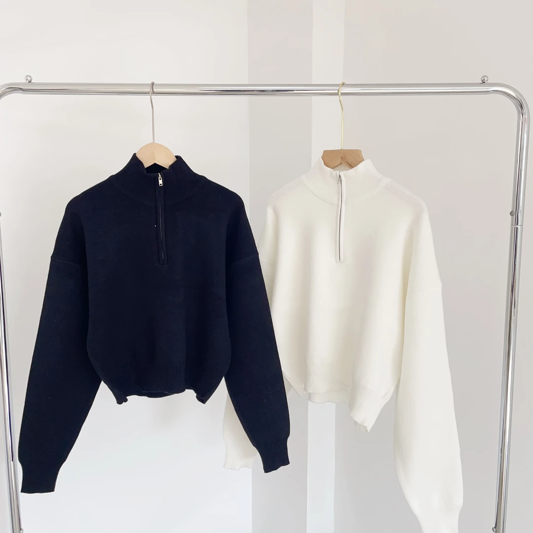 L113 包芯纱前拉链休闲立领针织毛衣