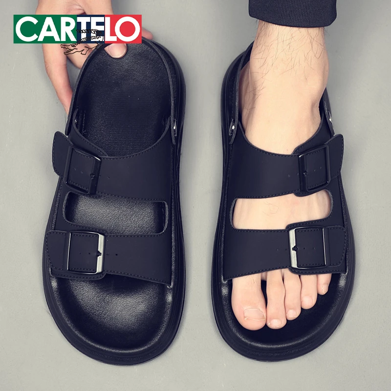 CARTELO/卡帝乐鳄鱼男鞋时尚休闲百搭舒适软底男士两穿沙滩鞋凉鞋