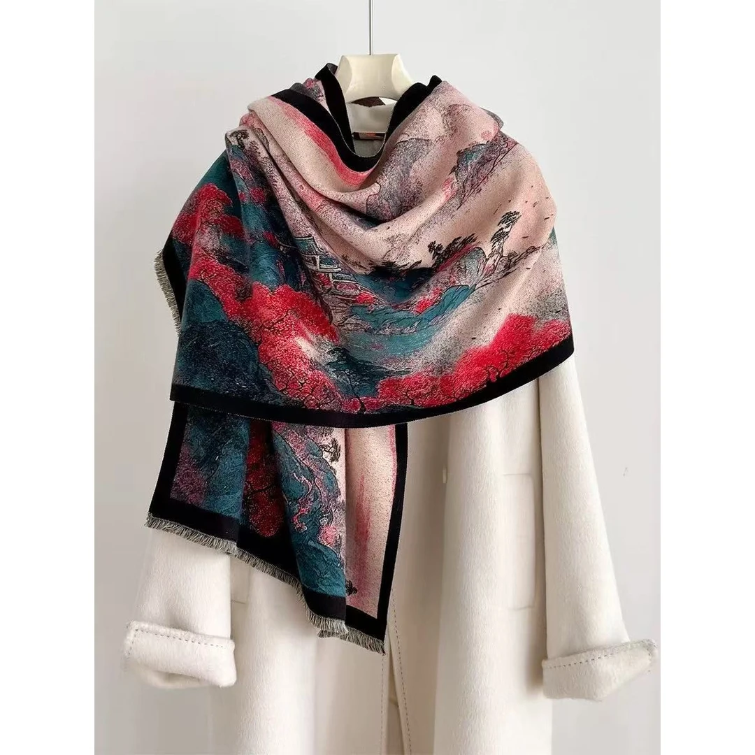 【长卿】【春和景明】高级百搭羊绒国风轻奢高定丝巾 65*190（DQ2）