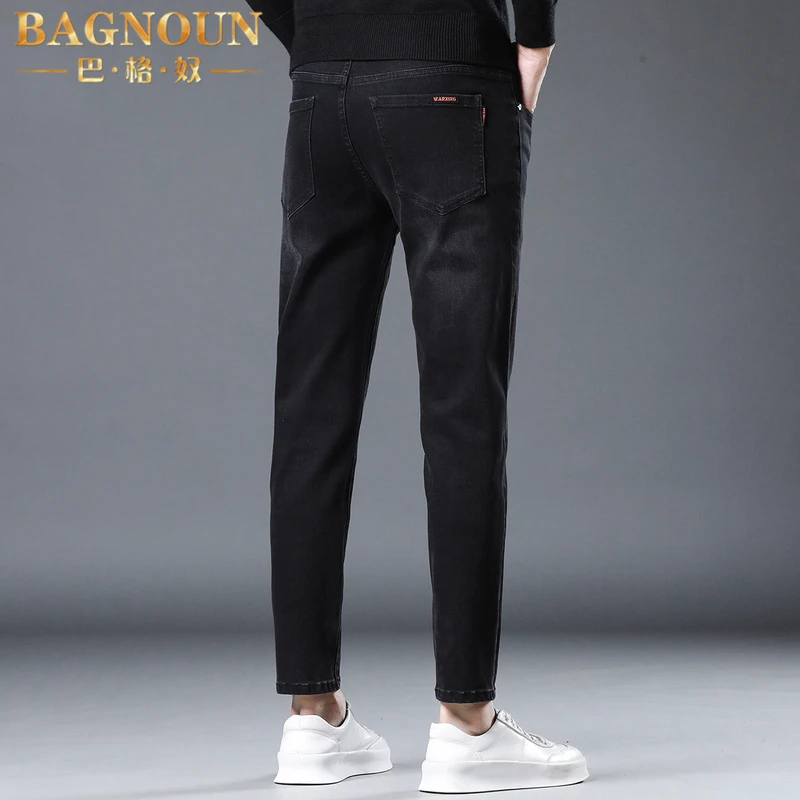 巴格奴牛仔裤男士秋冬季新款时尚高端百搭休闲中年修身小脚九分裤