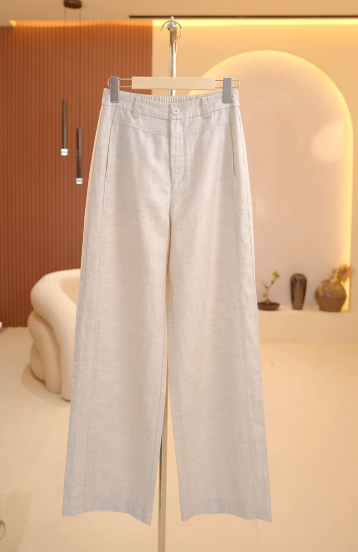 SZ夏季天丝亚麻中高腰直筒花开半夏休闲裤直筒裤宽松百搭长裤2519