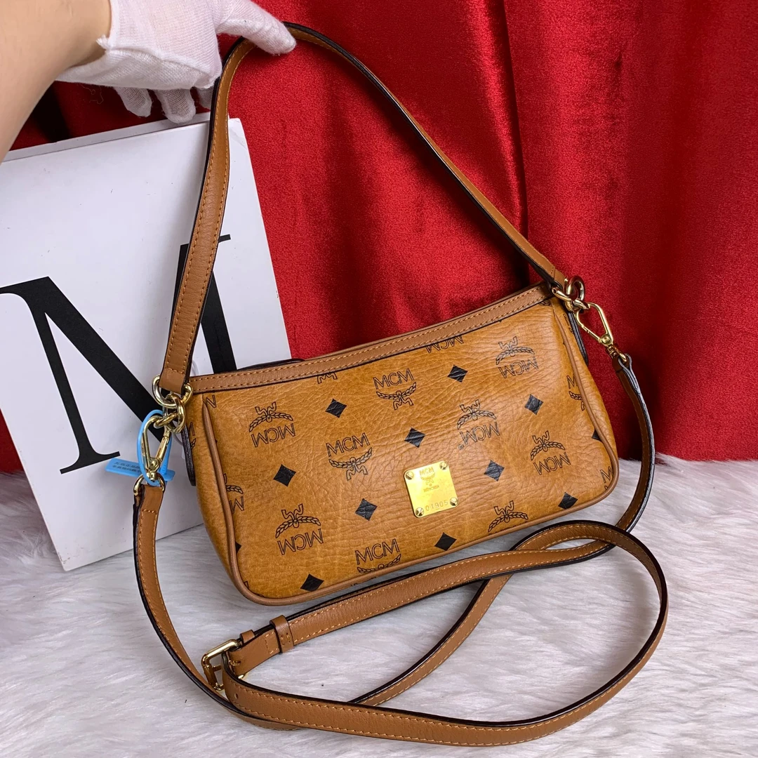 95新 MCM 干邑色麻将包/SD09610590/0590