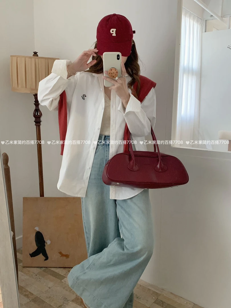 纯棉新款多巴胺上衣刺绣水洗衬衫女韩版复古长袖休闲百搭简约衬衣