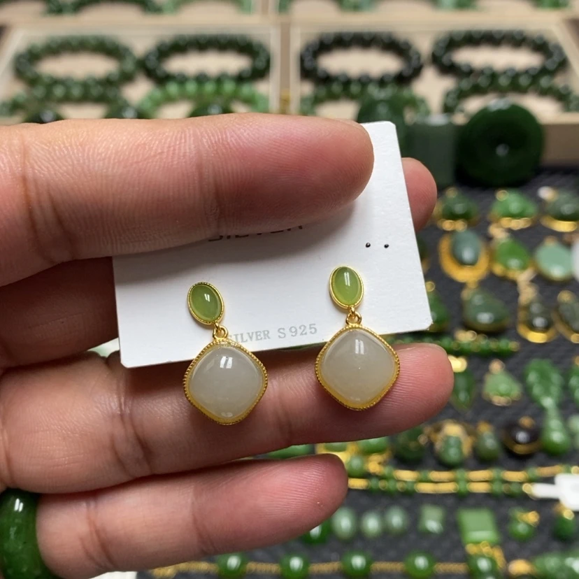 【闪购商品】和田玉银S925镶嵌耳饰