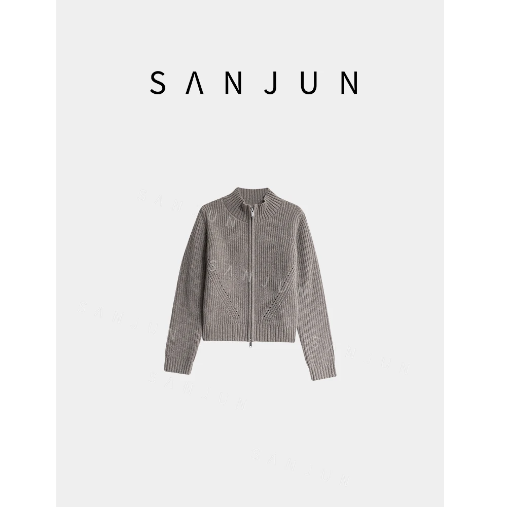 SANJUN【枫糖奶油】休闲百搭短款拉链粗线毛衣OM256N  9238