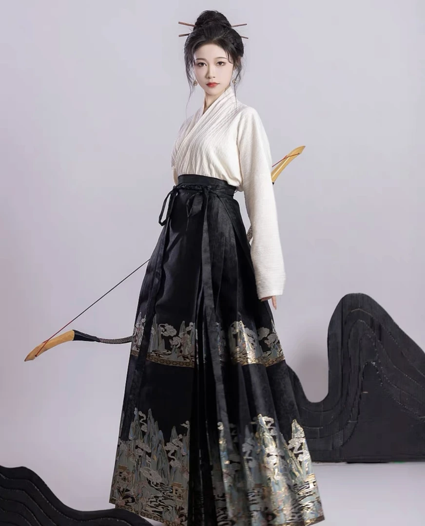 千里江山 织金妆花春夏款马面裙汉服显瘦套装裙子＋上衣＋项链