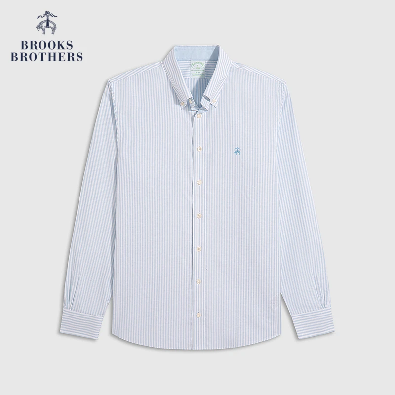 Brooks Brothers/布克兄弟男士经典款牛津纺条纹免烫长袖休闲衬衫
