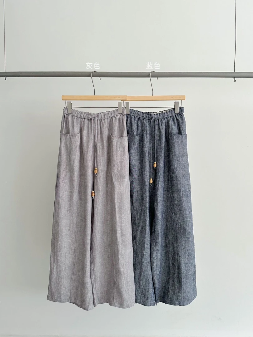 鑫燃KIKI 100亚麻复古高级感显瘦直筒裤 38275 ET（F）