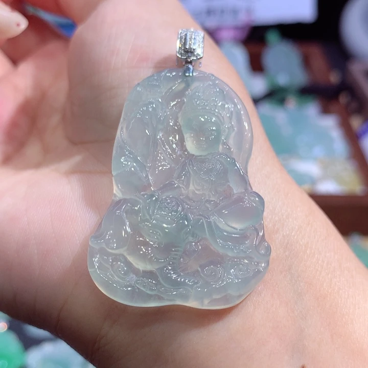 翡翠18K金镶嵌吊坠(不含链)菩萨