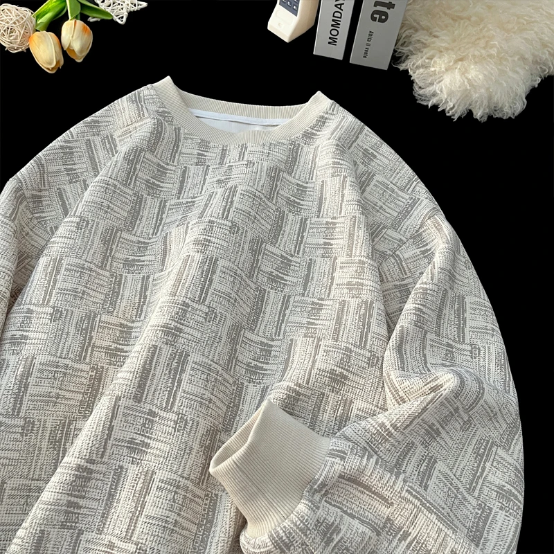 【运费险+8小时现货】几何格子长袖圆领秋季卫衣潮流宽松百搭上衣