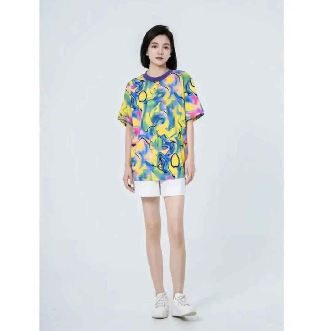 阿玛施通勤复古休闲高级晕染半袖5300709