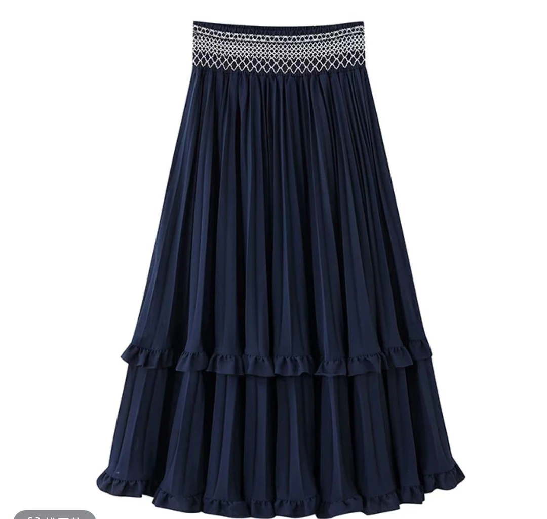 2025洋气高腰时尚休闲百搭夏季春夏百褶宽松大摆A3187