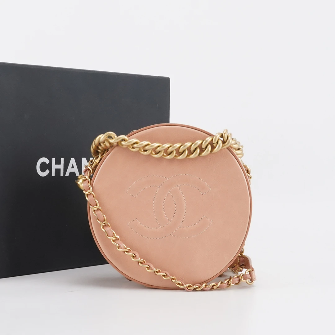95新 Chanel/香奈儿 【白菜】 裸粉色 牛皮 圆饼包/BGK303130005