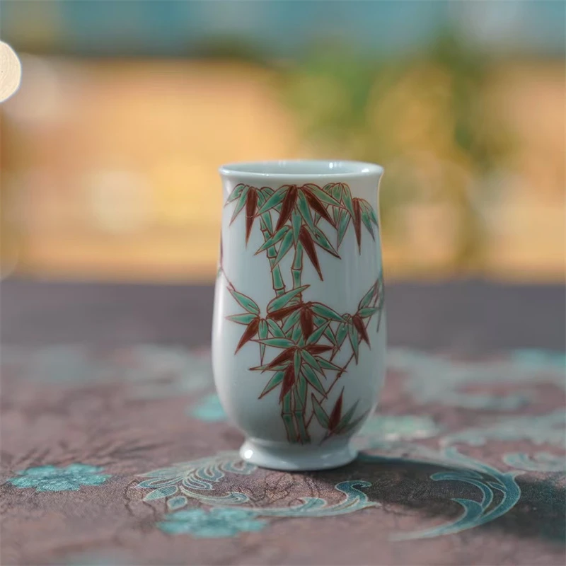 LQT2074[学茶严选]红绿彩竹子闻香杯（余毅）陶瓷