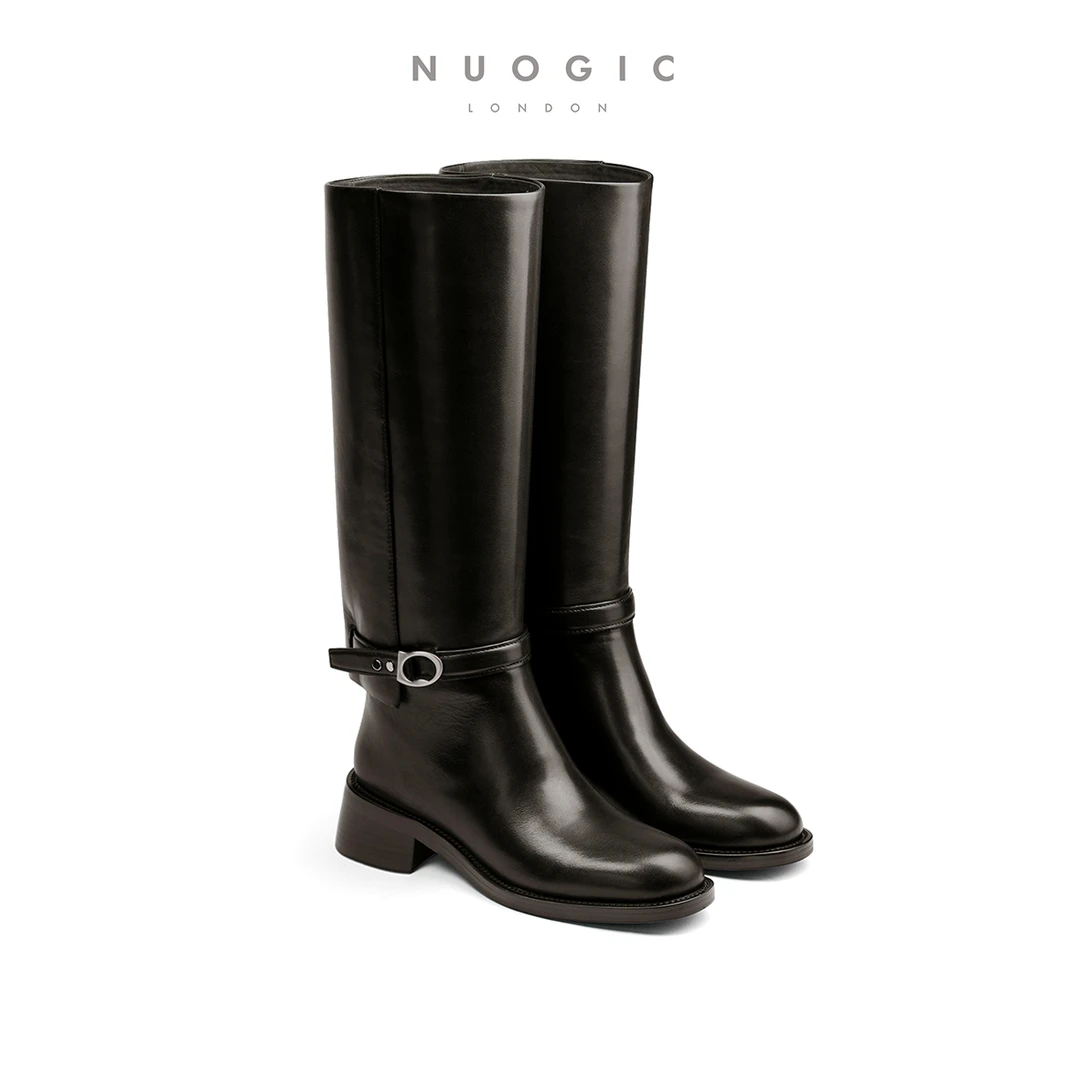 NUOGIC设计师品牌【水滴系列】N形水滴扣时尚粗跟直筒靴高筒靴